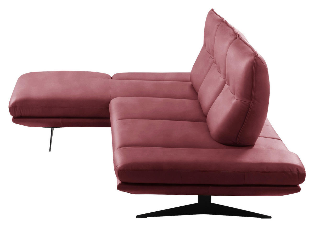 ECKSOFA Kirschrot Echtleder Armteilverstellung, Kopfteilverstellung, Sitztiefenverstellung  - Schwarz/Kirschrot, Design, Leder/Metall (180/291cm) - Celina Home