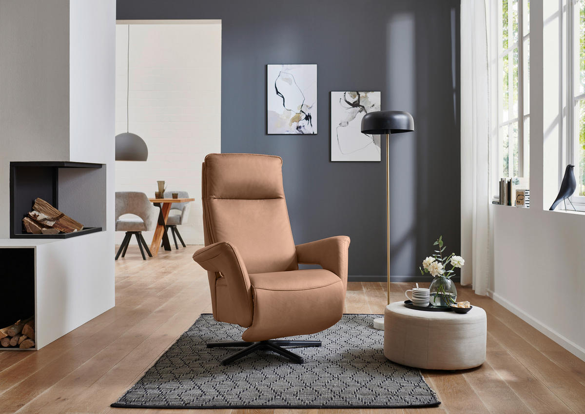 RELAXSESSEL in Leder Braun  - Schwarz/Braun, Design, Leder/Metall (83/112/87-174cm) - Valdera