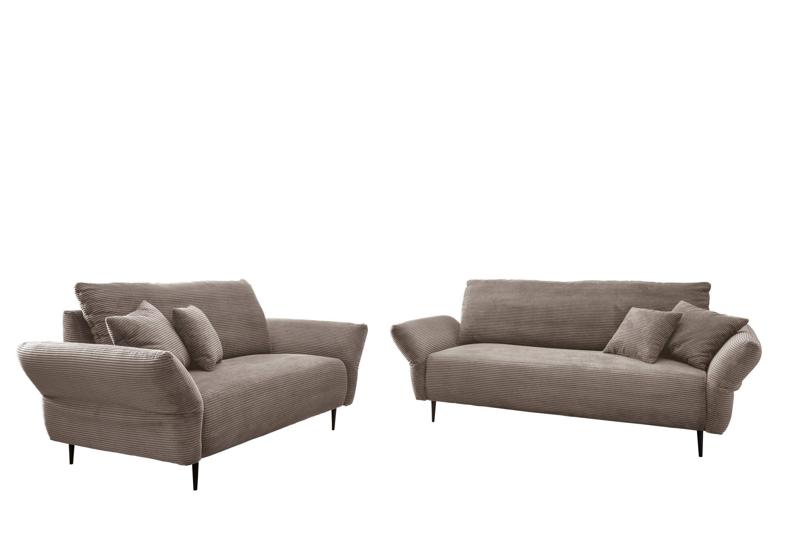 SITZGARNITUR in Cord Graubraun - Graubraun/Schwarz, Design, Textil/Metall - Livetastic