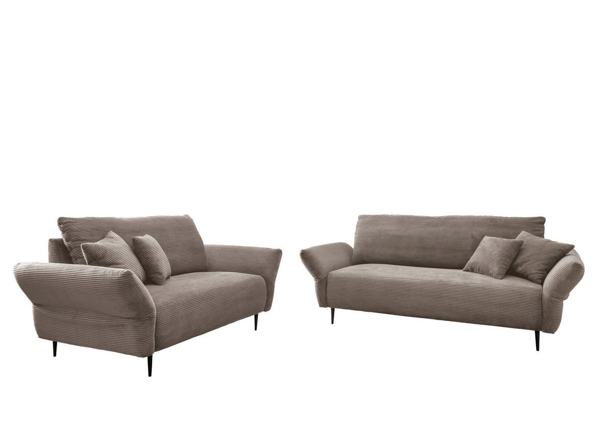 3-SITZER-SOFA in Cord Graubraun  - Graubraun/Schwarz, Design, Textil/Metall (201/97/102cm) - Livetastic