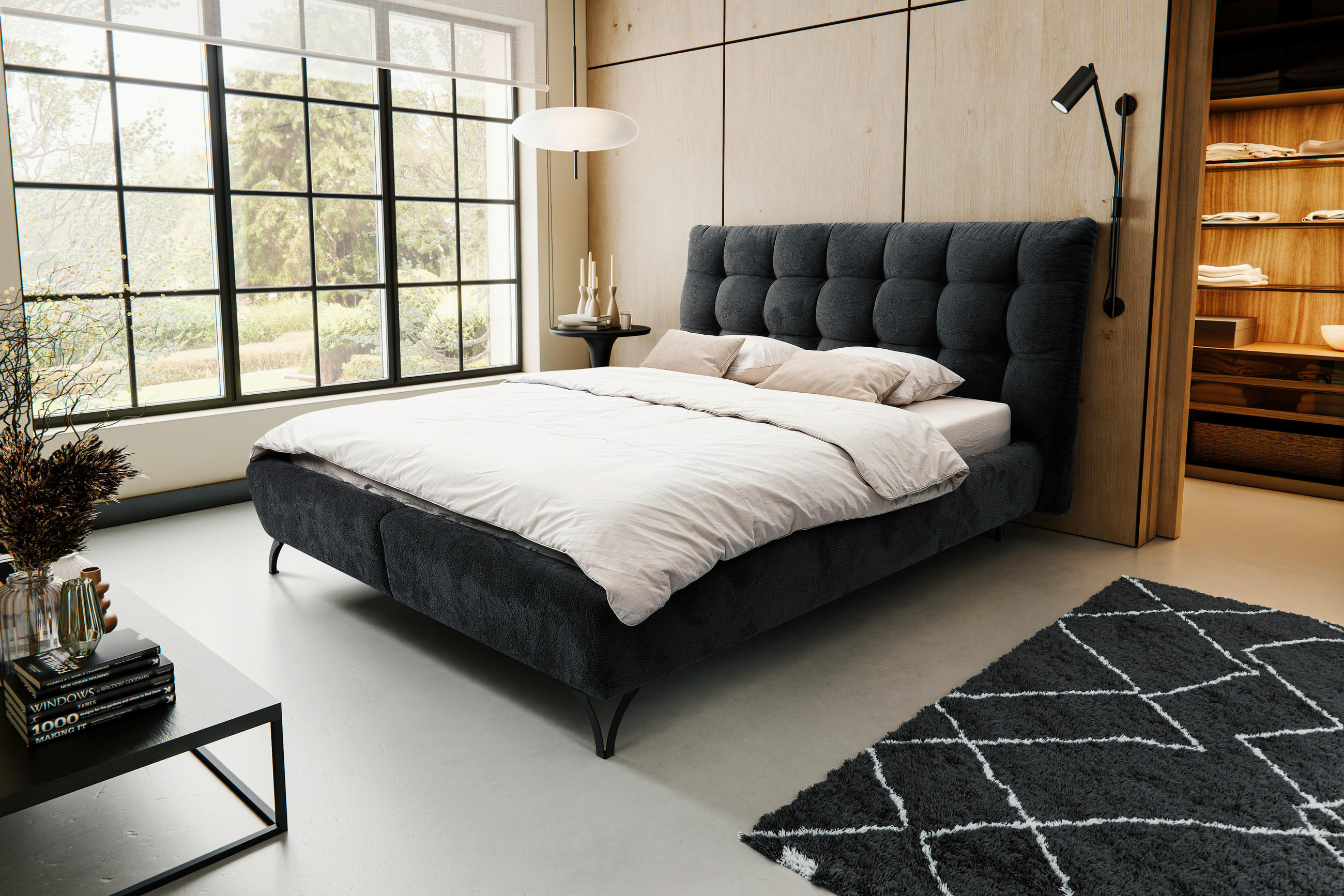 PAT TAPIțAT  in antracit  - antracit/negru, Modern, lemn/metal (160/200cm) - Esposa