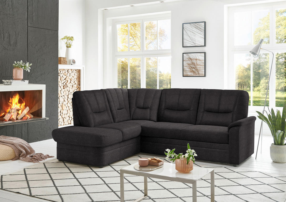 ECKSOFA Chenille Graubraun  - Graubraun/Schwarz, Konventionell, Kunststoff/Textil (185/235cm) - Beldomo Comfort