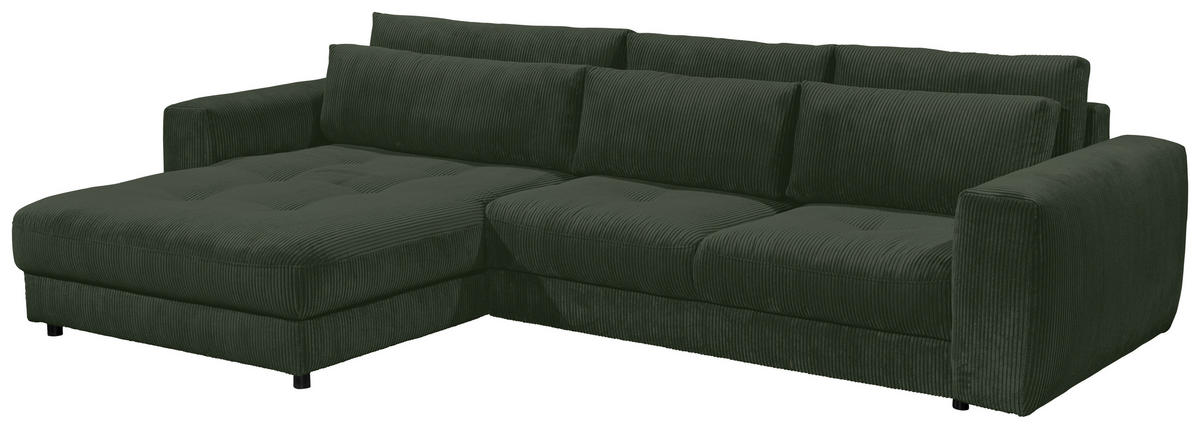 ECKSOFA in Cord Dunkelgrün  - Dunkelgrün/Schwarz, Konventionell, Holzwerkstoff/Kunststoff (194/333cm) - MID.YOU