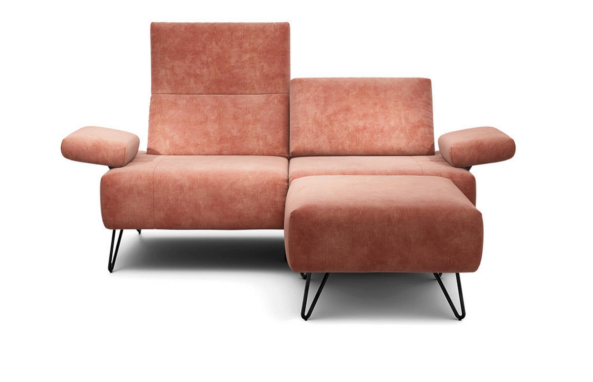 2-SITZER-SOFA Samt Rosa  - Schwarz/Rosa, Design, Textil/Metall (164-194/85/86-94cm) - SENSOO