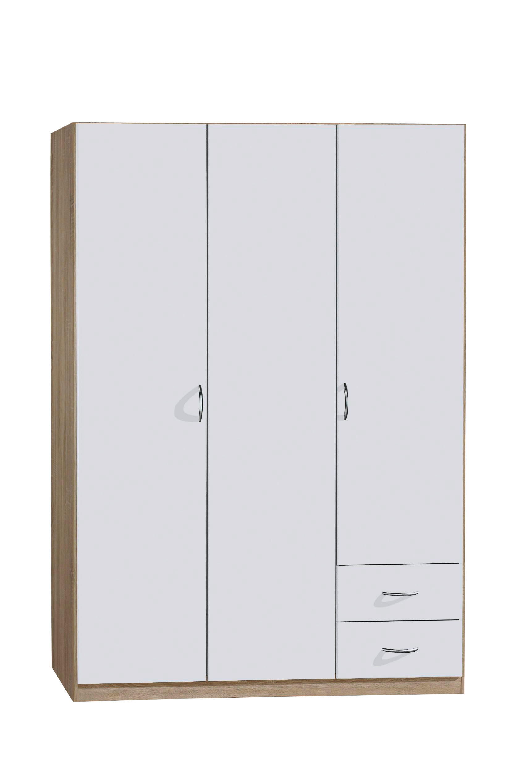 KLEIDERSCHRANK 136/197/54 cm,  in Weiß, Sonoma Eiche, 3 Tür(en)  - Silberfarben/Weiß, KONVENTIONELL, Holzwerkstoff/Kunststoff (136/197/54cm) - Boxxx