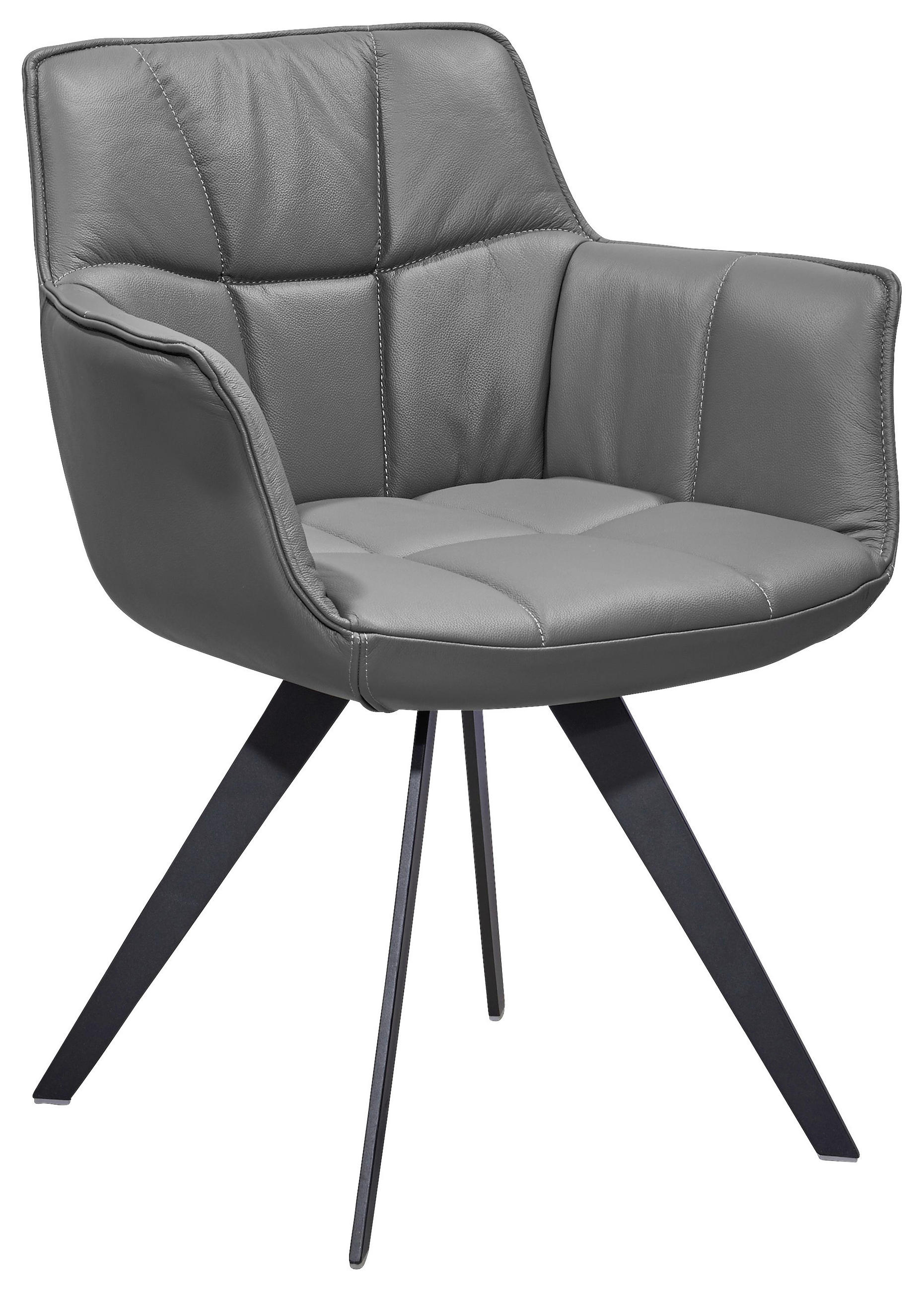 ARMLEHNSTUHL  in Echtleder pigmentiert  - Dunkelgrau/Schwarz, Design, Leder/Metall (67/85/60cm) - Musterring