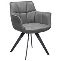 ARMLEHNSTUHL  in Echtleder pigmentiert  - Dunkelgrau/Schwarz, Design, Leder/Metall (67/85/60cm) - Musterring