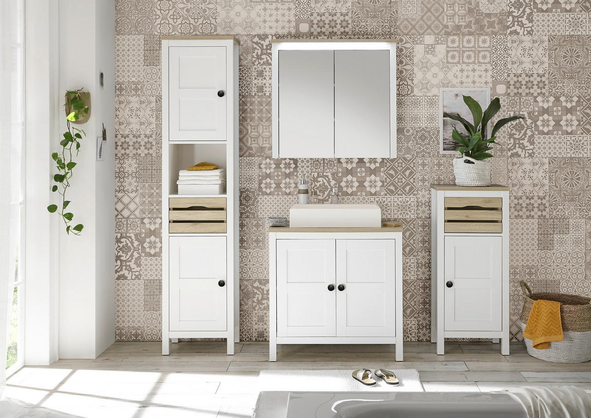 HOCHSCHRANK 44/195/33 cm  - Schwarz/Eiche San Remo, ROMANTIK / LANDHAUS, Holzwerkstoff/Kunststoff (44/195/33cm) - Xora