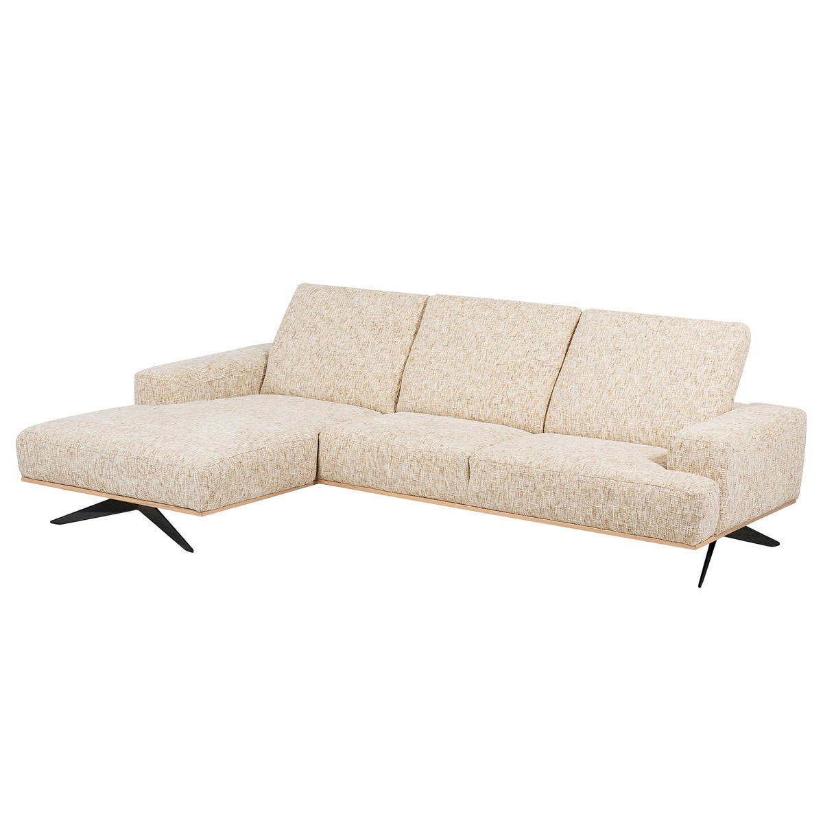 ECKSOFA PORTLAND in Struktur Beige Kopfteilverstellung  187/295 cm  - Beige/Schwarz, Design, Holz/Textil (187/295cm) - Livetastic