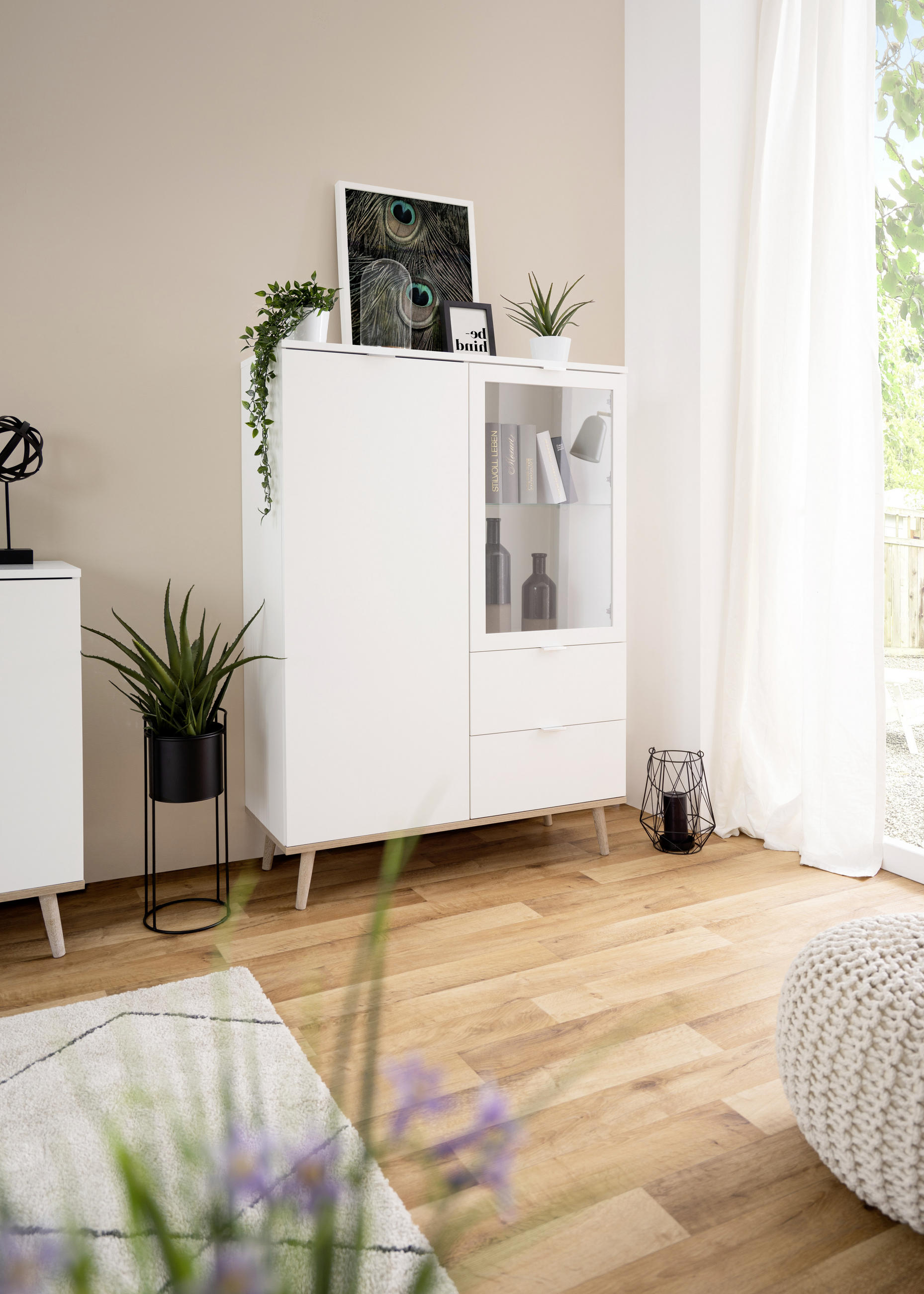 HIGHBOARD in 100/140/40 cm - Eichefarben/Alufarben, KONVENTIONELL, Glas/Holz (100/140/40cm) - MID.YOU