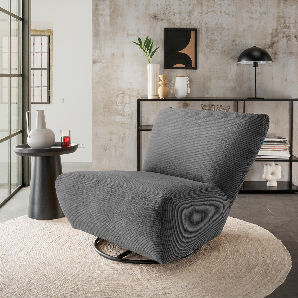 XXL-SESSEL Cord Grau    - Schwarz/Grau, Trend, Textil/Metall (95/77/94cm) - Livetastic