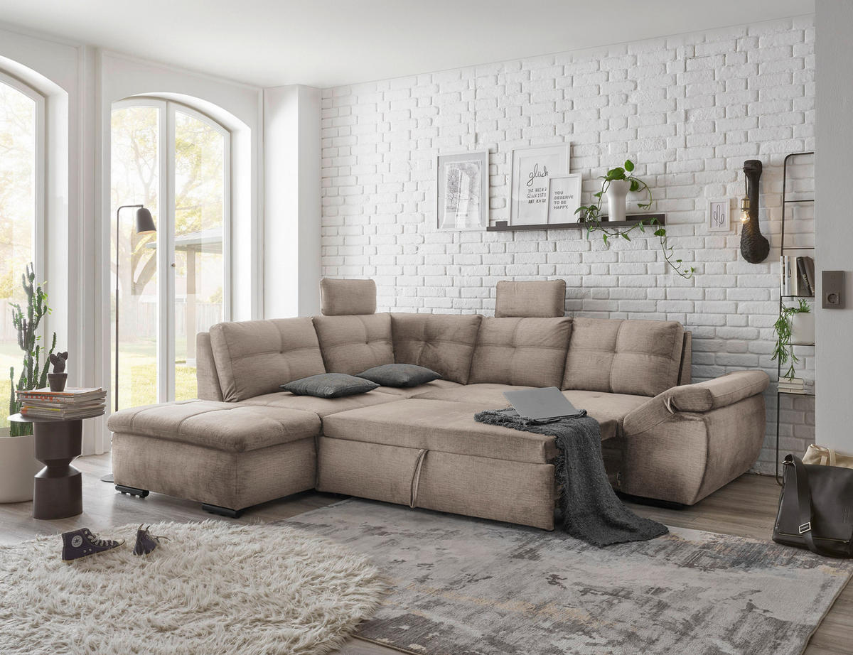 HÖRNSOFFA i mikrovelour cremefärgad  - svart/cremefärgad, Klassisk, textil/plast (217/265cm) - MID.YOU