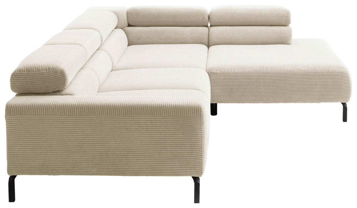 ECKSOFA inkl. Funktion in Cord Naturfarben  - Schwarz/Naturfarben, Modern, Textil/Metall (309/219cm) - Pure Home Lifestyle