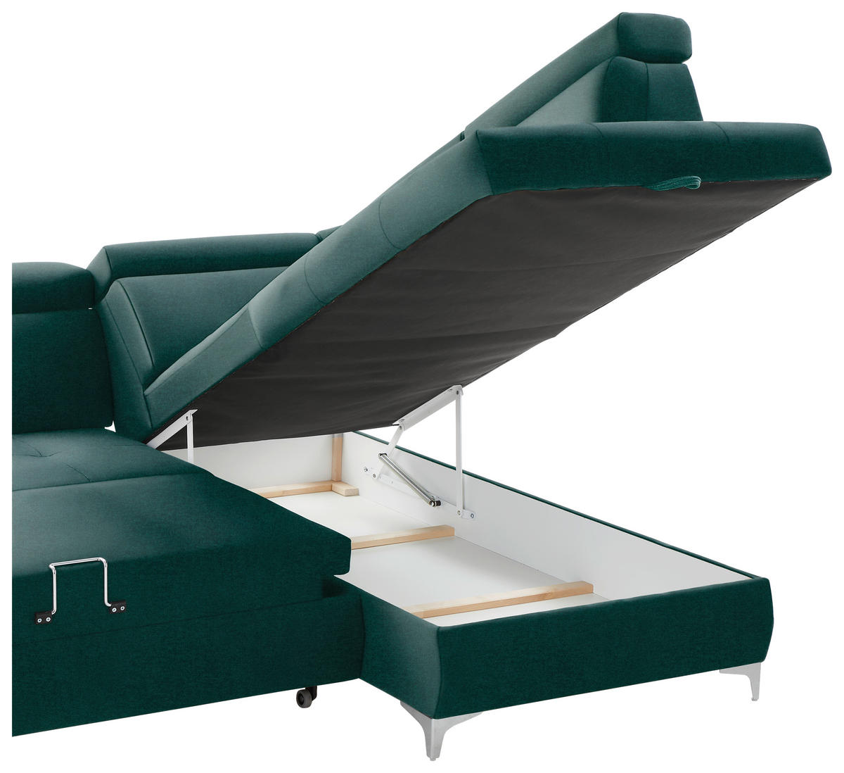 ECKSOFA Grün Samt  - Chromfarben/Grün, KONVENTIONELL, Textil/Metall (271/206cm) - Carryhome