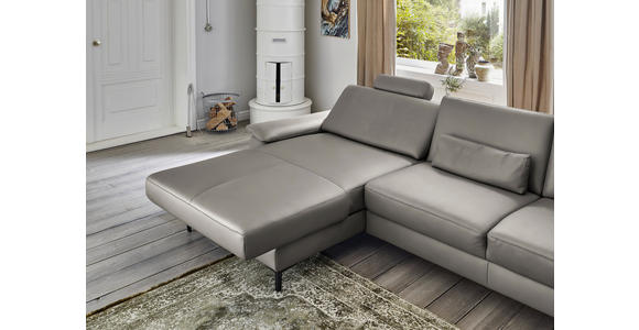 ECKSOFA in Echtleder Hellgrau 176/334 cm - Hellgrau/Schwarz, Design, Leder/Metall (176/334cm) - Dieter Knoll