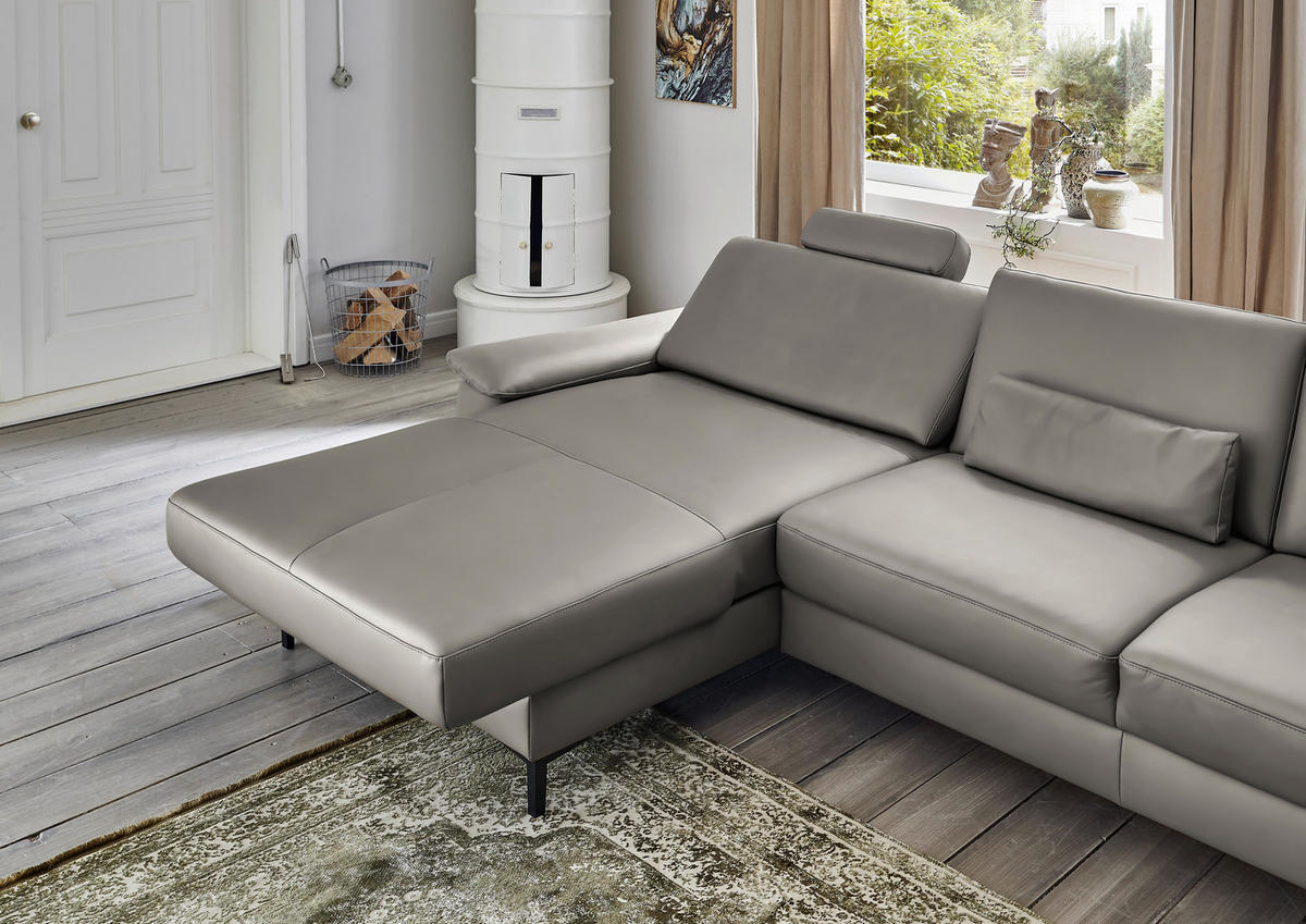 ECKSOFA in Echtleder Hellgrau  - Hellgrau/Schwarz, Design, Leder/Metall (176/334cm) - Dieter Knoll
