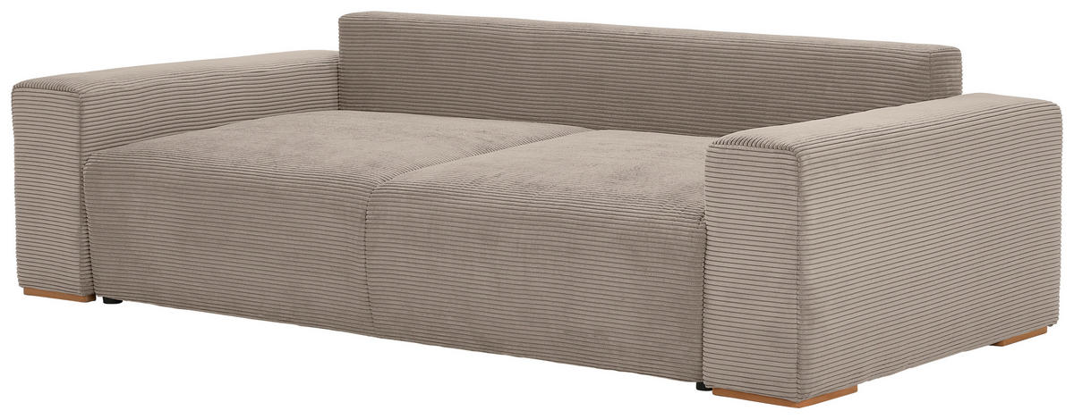 SCHLAFSOFA in Cord Taupe  - Taupe/Buchefarben, Konventionell, Holz/Kunststoff (255/86/123cm) - Livetastic