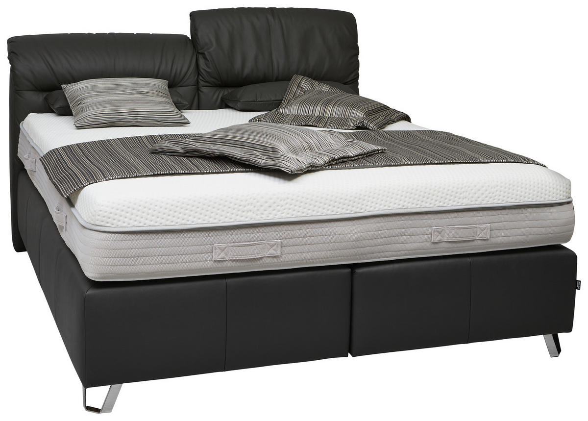 POSTELJA BOXSPRING 180 cm   x 200 cm  , usnje črna  - barve kroma/črna, Design, usnje (180/200cm) - Dieter Knoll