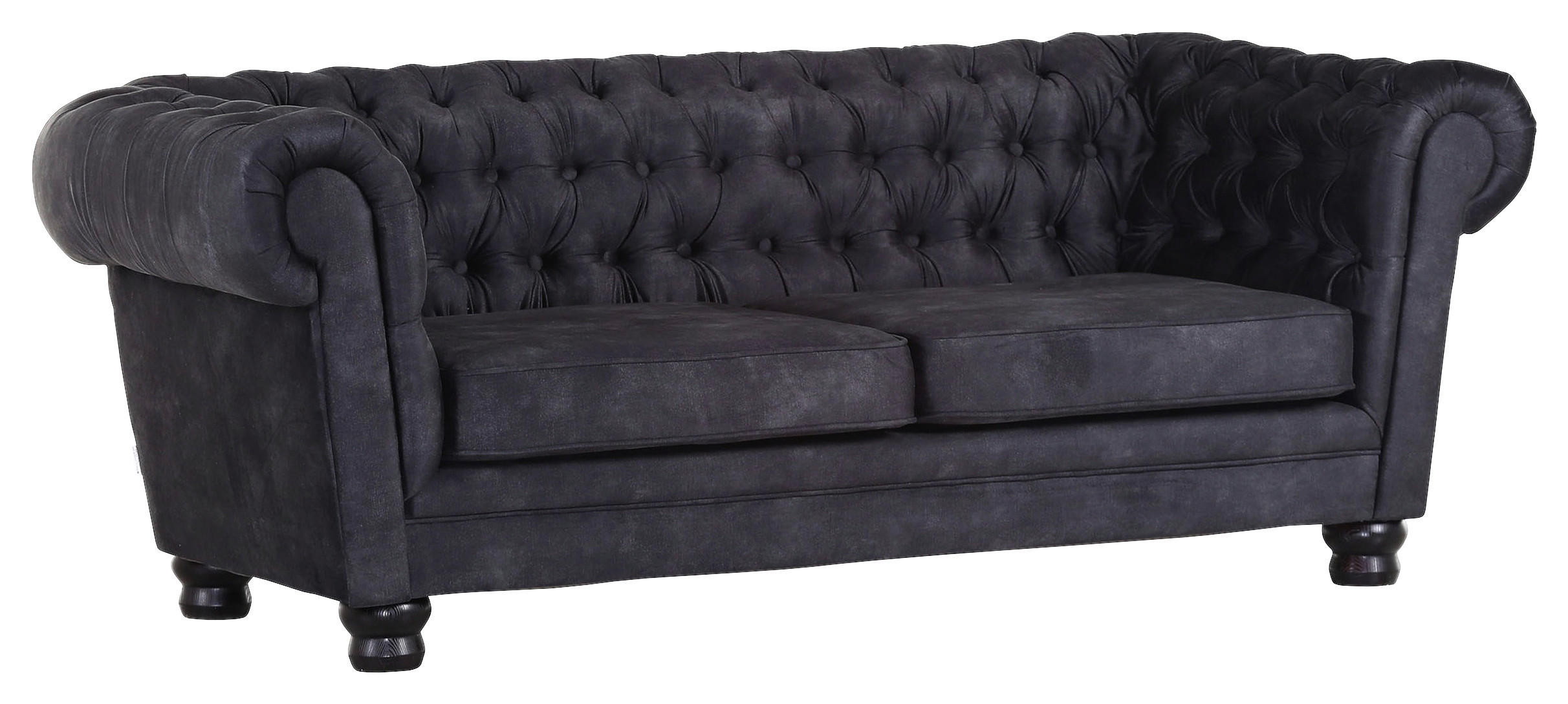 CHESTERFIELD-SOFA in Flachgewebe Anthrazit  - Anthrazit/Schwarz, KONVENTIONELL, Textil (203/79/93cm) - Livetastic