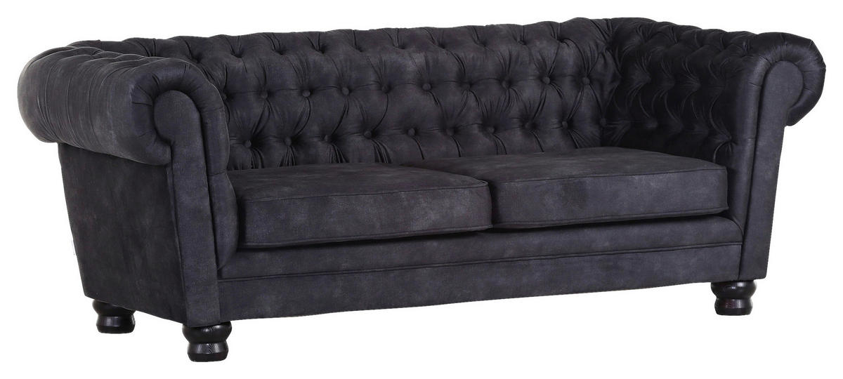 CHESTERFIELD-SOFA Flachgewebe Anthrazit  - Anthrazit/Schwarz, KONVENTIONELL, Textil (203/79/93cm) - Livetastic