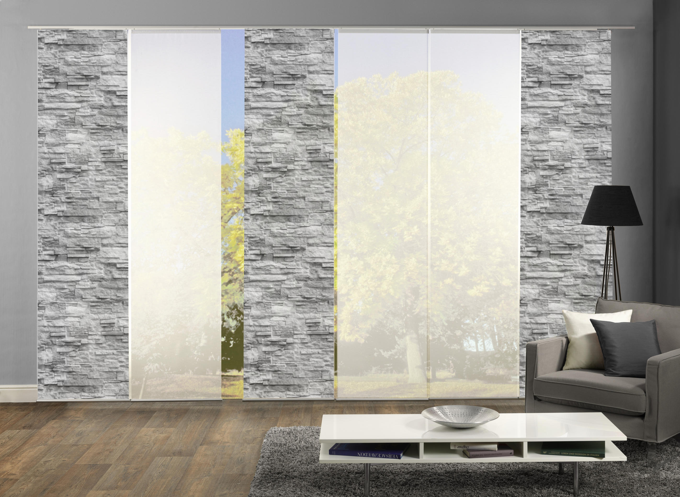 FLÄCHENVORHANG  6 Stück  halbtransparent   60/245 cm  - Anthrazit, Design, Textil (60/245cm)