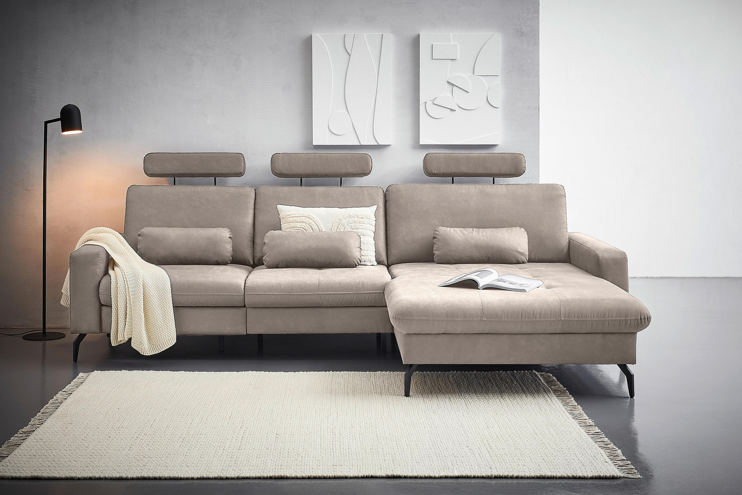 ECKSOFA Grau Mikrofaser  - Schwarz/Grau, KONVENTIONELL, Textil/Metall (302/180cm) - Carryhome