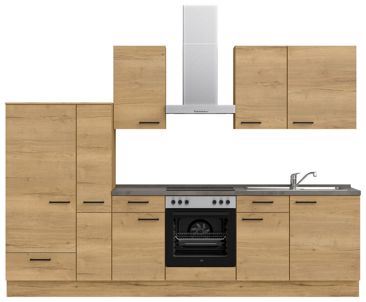 KÜCHENBLOCK 300 cm   in Eichefarben, Schieferfarben  - Schieferfarben/Eichefarben, MODERN, Holzwerkstoff/Metall (300cm) - Nobilia