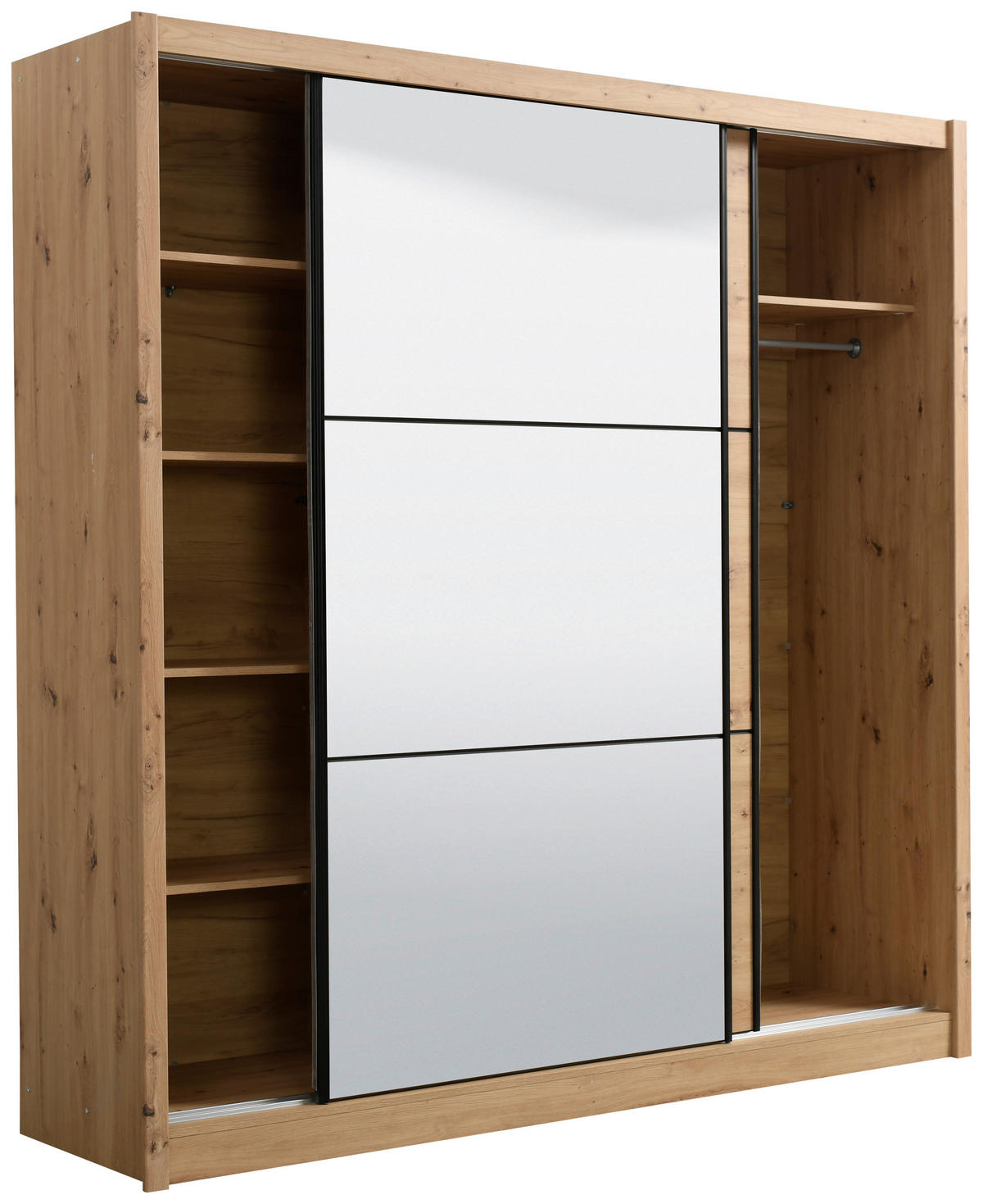 SCHIEBETÜRENSCHRANK 213/215,5/60 cm 2-türig Eiche Artisan  - Schwarz/Eiche Artisan, Basics, Glas/Holzwerkstoff (213/215,5/60cm) - Xora