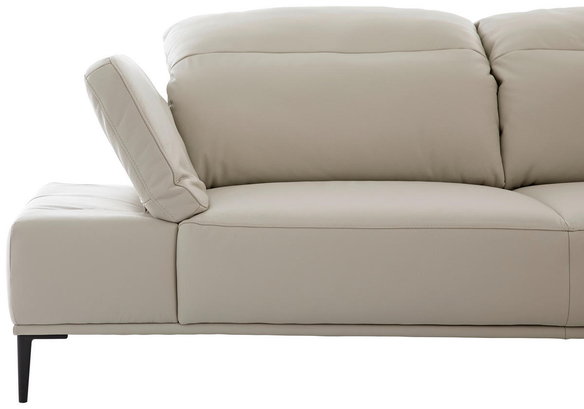 ECKSOFA Greige Echtleder Rücken echt  - Greige/Schwarz, MODERN, Leder/Metall (339/206cm) - Chilliano