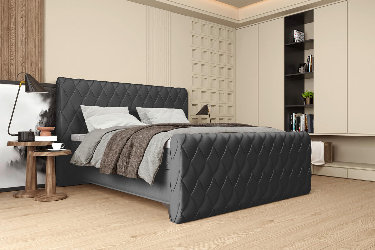 BOXSPRINGBETT 180/200 cm  in Anthrazit  - Anthrazit/Schwarz, Design, Textil/Metall (180/200cm) - Boxxx
