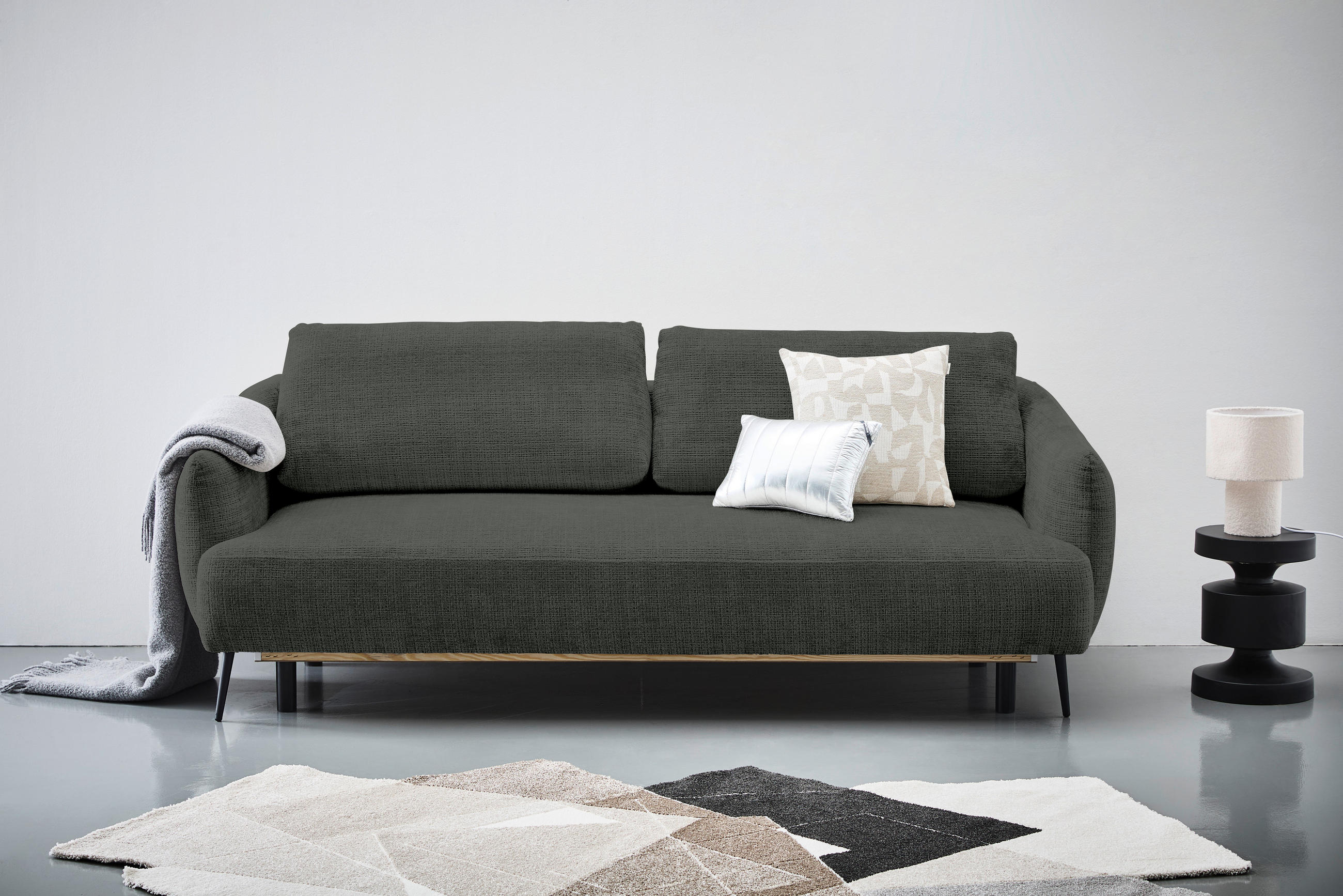 SCHLAFSOFA Chenille Anthrazit  - Anthrazit/Schwarz, KONVENTIONELL, Textil/Metall (228/75/98cm) - Carryhome