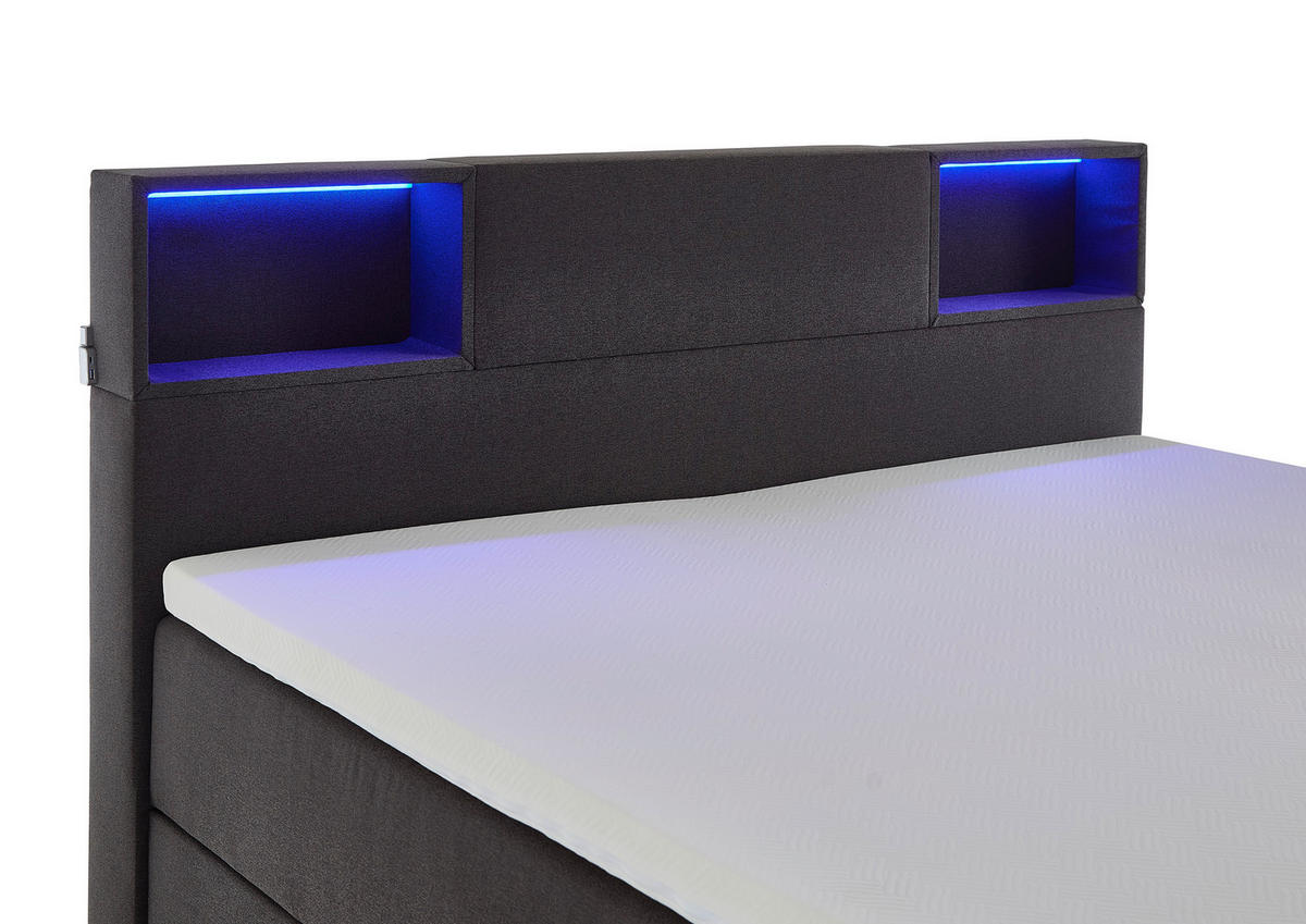 BOXSPRINGBETT 180/200 cm  in Anthrazit  - Anthrazit/Schwarz, Design, Holz/Textil (180/200cm) - Xora