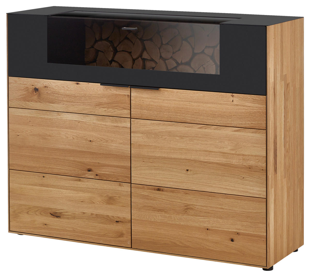 HIGHBOARD Schwarz, Eichefarben  145,9/115,4/45,2 cm  - Eichefarben/Schwarz, Design, Glas/Holz (145,9/115,4/45,2cm) - Valdera