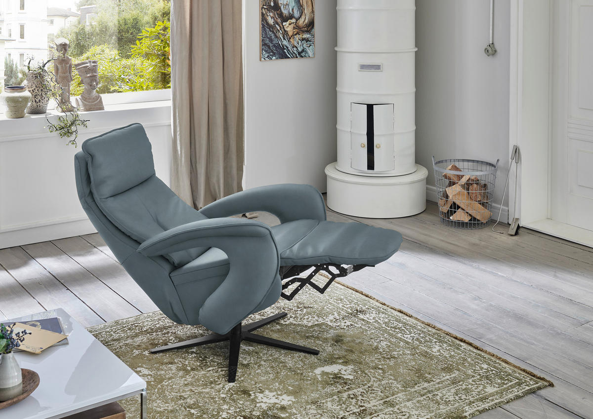 RELAXSESSEL in Leder Blaugrau  - Blaugrau/Schwarz, Design, Leder/Metall (77/110/87cm) - Valdera