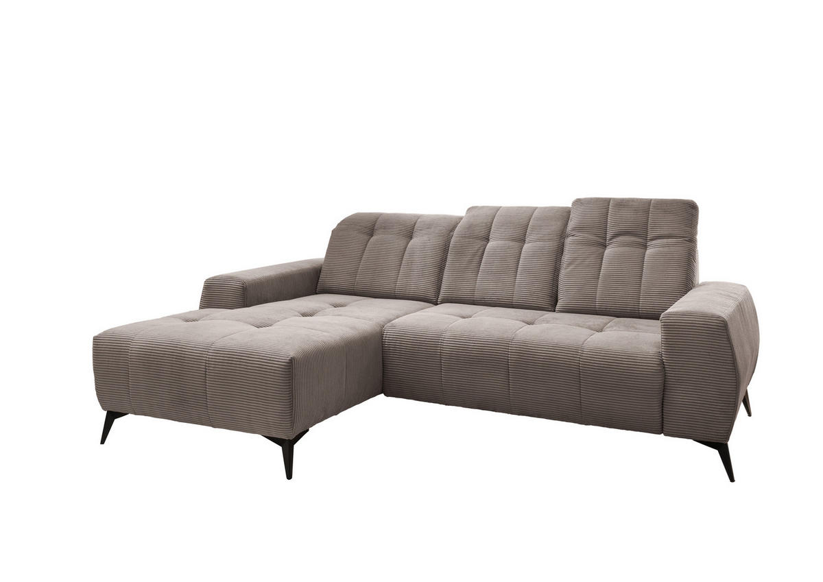 ECKSOFA Graubraun Cord  - Graubraun/Schwarz, MODERN, Textil/Metall (180/258cm) - Livetastic