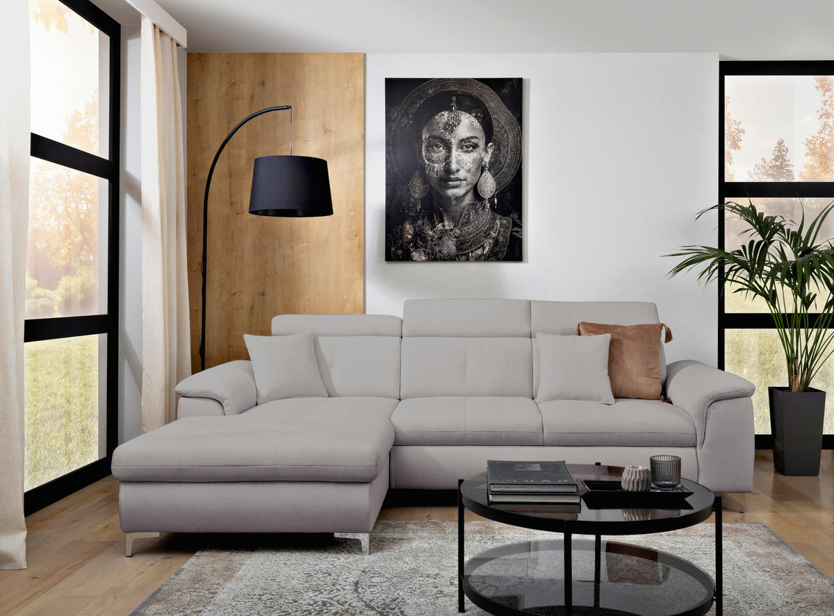 ECKSOFA in Flachgewebe Grau  - Chromfarben/Grau, Konventionell, Textil/Metall (175/268cm) - Carryhome