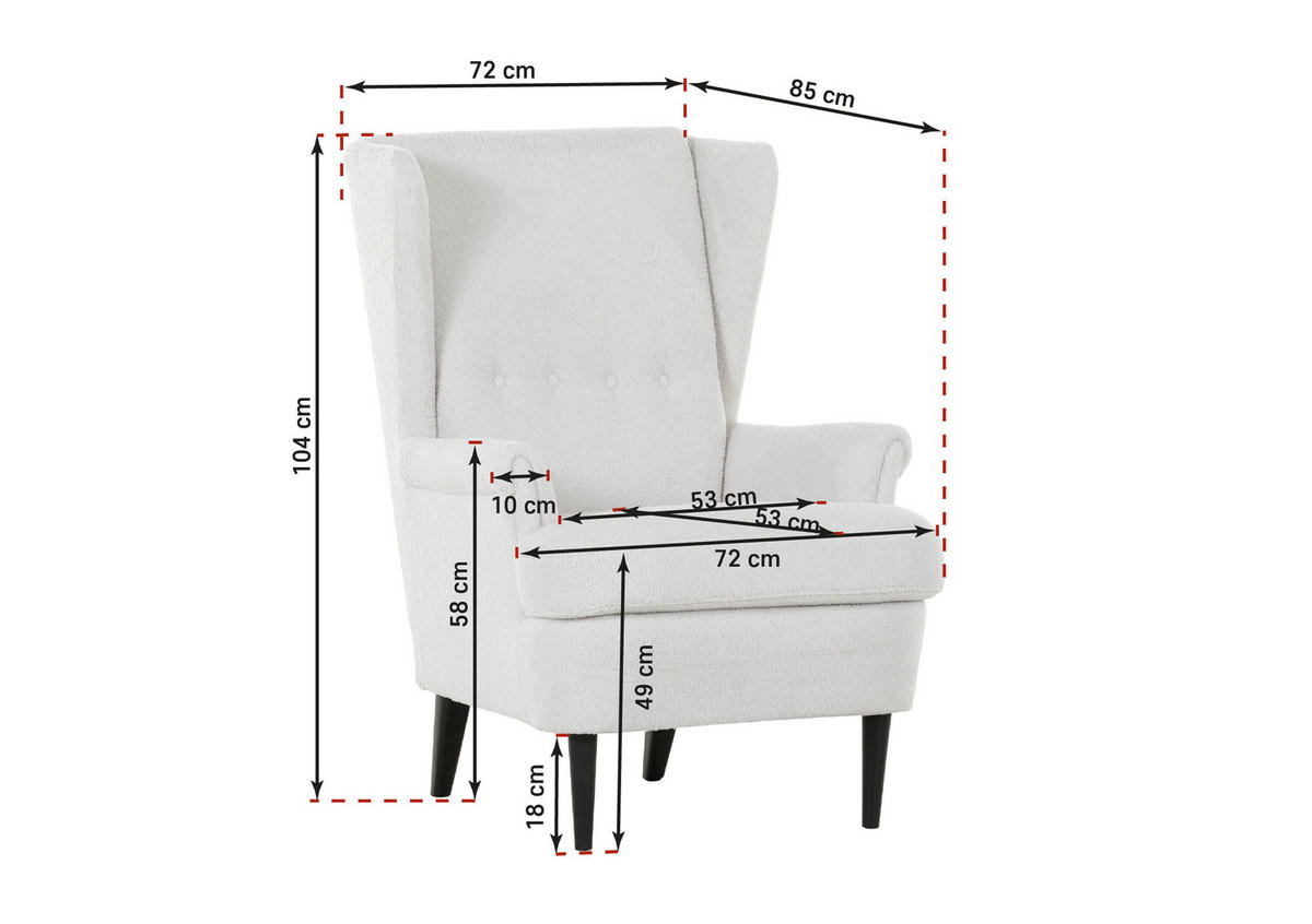 OHRENSESSEL in Flachgewebe Weiss  - Weiss/Dunkelbraun, Design, Holz/Textil (72/104/85cm) - MID.YOU