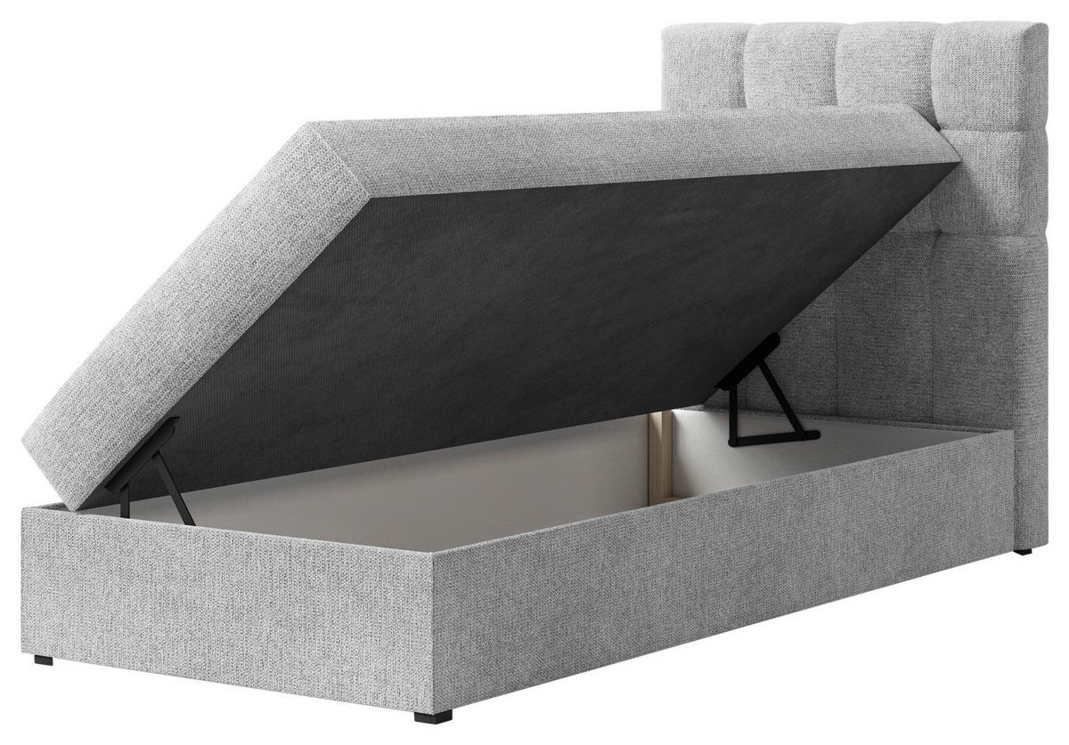 BOXBETT 90/200 cm,  in Grau, Bettkasten, Topper, H2 + H3 = mittel + fest  - Schwarz/Grau, MODERN, Holz/Kunststoff (90/200cm) - Livetastic