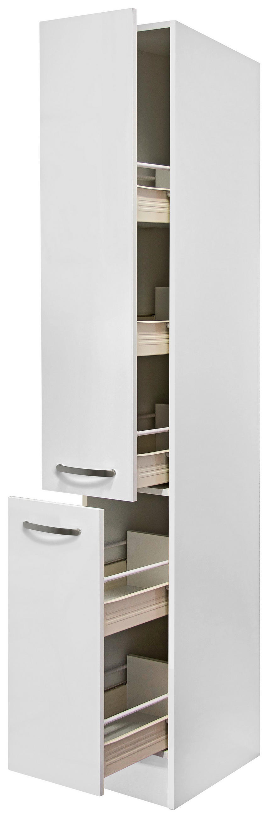 APOTHEKERSCHRANK 30/200/57 cm in Weiß Hochglanz, Weiß - Edelstahlfarben/Weiß Hochglanz, MODERN, Holzwerkstoff/Metall (30/200/57cm) - FlexWell