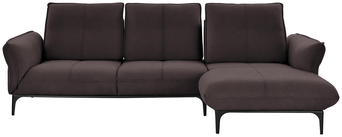 ECKSOFA in Echtleder Dunkelbraun  - Dunkelbraun/Schwarz, Natur, Leder (277/182cm) - Valnatura