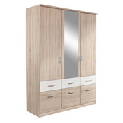 OMARA ZA OBLAČILA, bela, hrast sonoma - bela/hrast sonoma, Basics, umetna masa/leseni material (136/199/56cm) - Boxxx