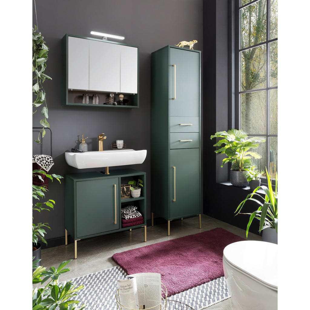 Thumbnail - Stylife Spiegelschrank Kent, Waldgrün, Glas, 3 Fächer, 70x64.2x16 cm, Soft-Close-System, Badezimmer, Badezimmerspiegel, ...