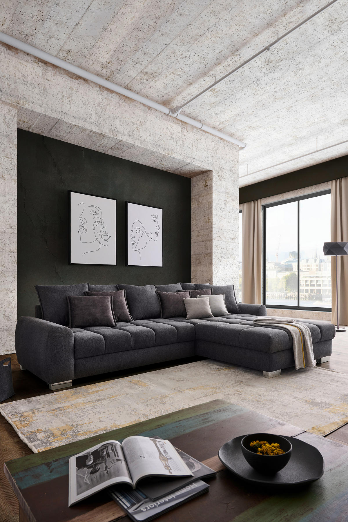 ECKSOFA Anthrazit Webstoff  - Chromfarben/Anthrazit, Design, Kunststoff/Textil (320/226cm) - Carryhome