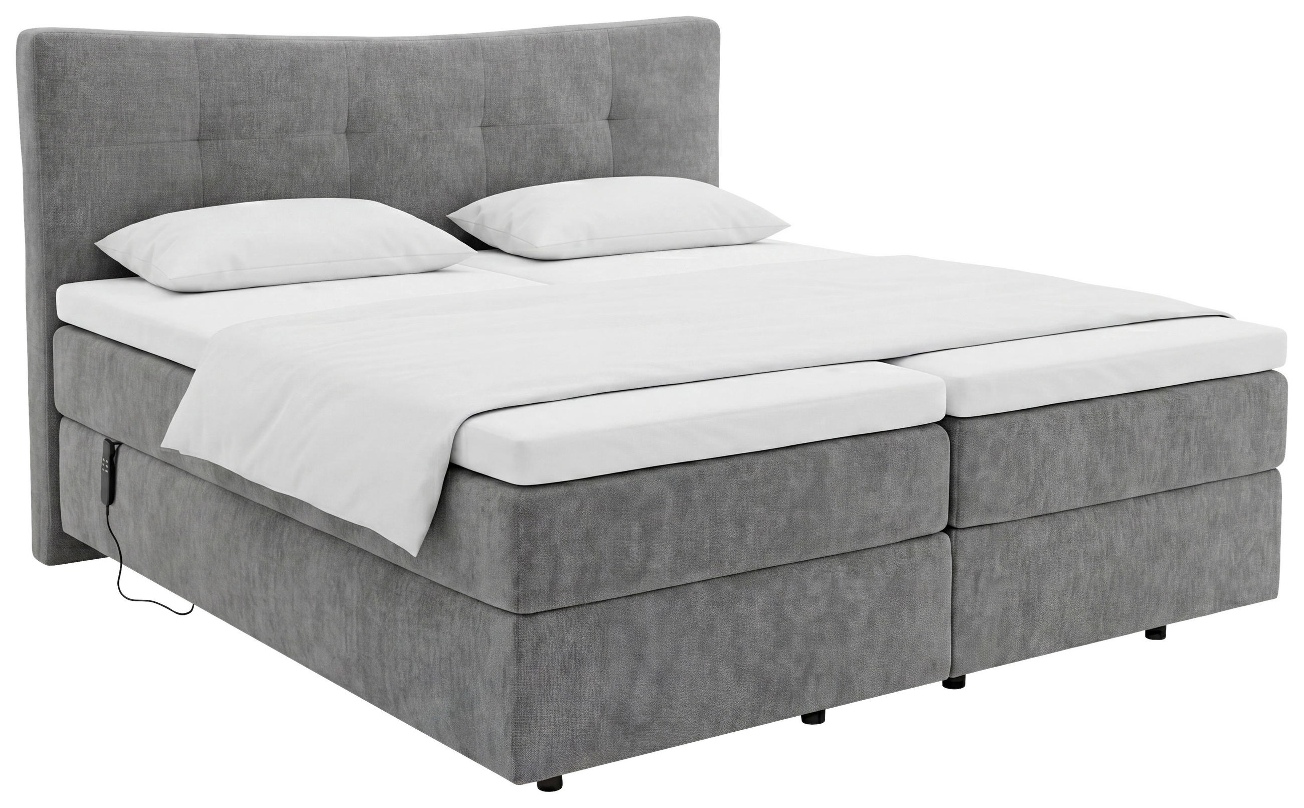BOXSPRINGBETT 180/200 cm,  in Dunkelgrau, gepolstertes Kopfteil, motorische Verstellbarkeit, Matratzen, H3 + H4 = fest + sehr fest  - Dunkelgrau/Schwarz, Design, Textil (180/200cm) - Novel