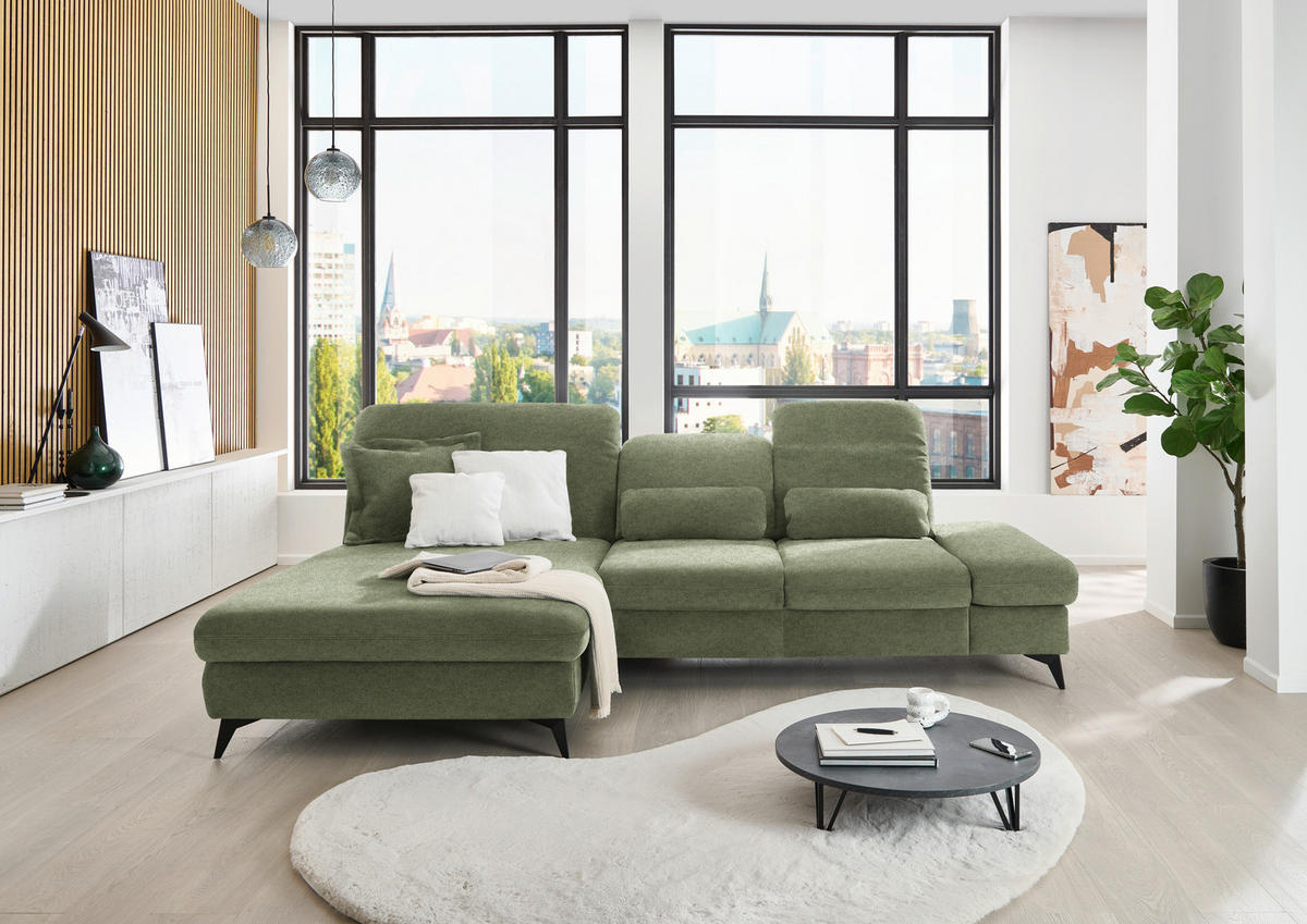 ECKSOFA  in Chenille Olivgrün  198/288 cm  - Schwarz/Olivgrün, Design, Textil/Metall (198/288cm) - Beldomo Style