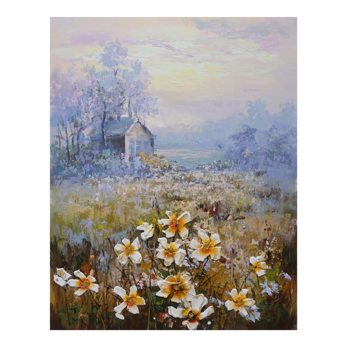 OLJNA SLIKA  70/100 cm   - modra/rumena, Konvencionalno, tekstil/les (70/100cm) - Monee