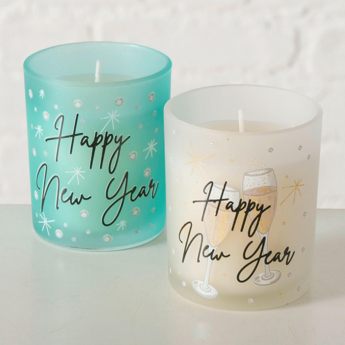 KERZE IM TOPF - Türkis/Weiss, Basics, Glas/Paraffin (7/8,3cm)