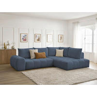 ECKSCHLAFSOFA EVEREST  mit Rücken echt, Armteil links, Armteil rechts Flachgewebe Dunkelblau  - Schwarz/Dunkelblau, MODERN, Kunststoff/Textil (320/212cm)