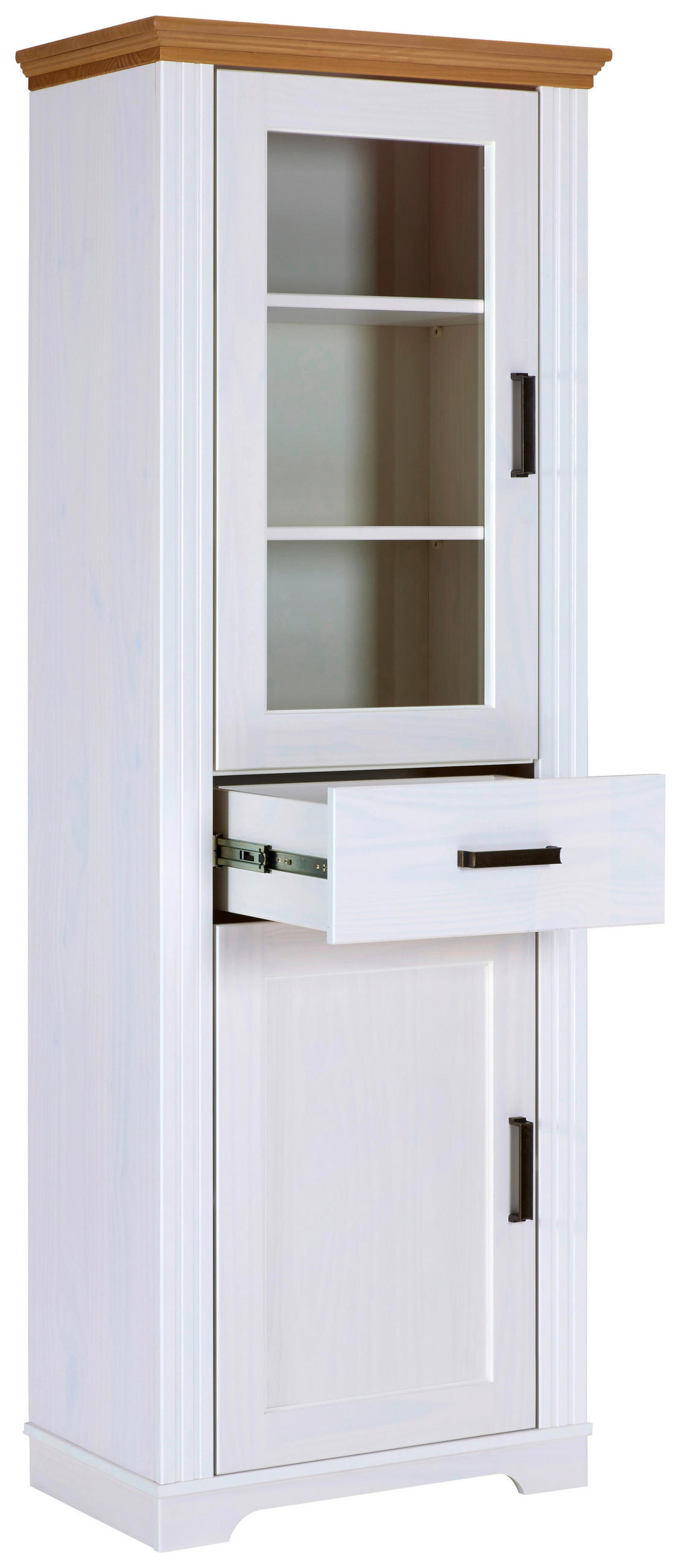 VITRINE  in massiv Kiefer Weiß, Eichefarben - Eichefarben/Weiß, MODERN, Holz/Metall (68/193/41cm) - Livetastic