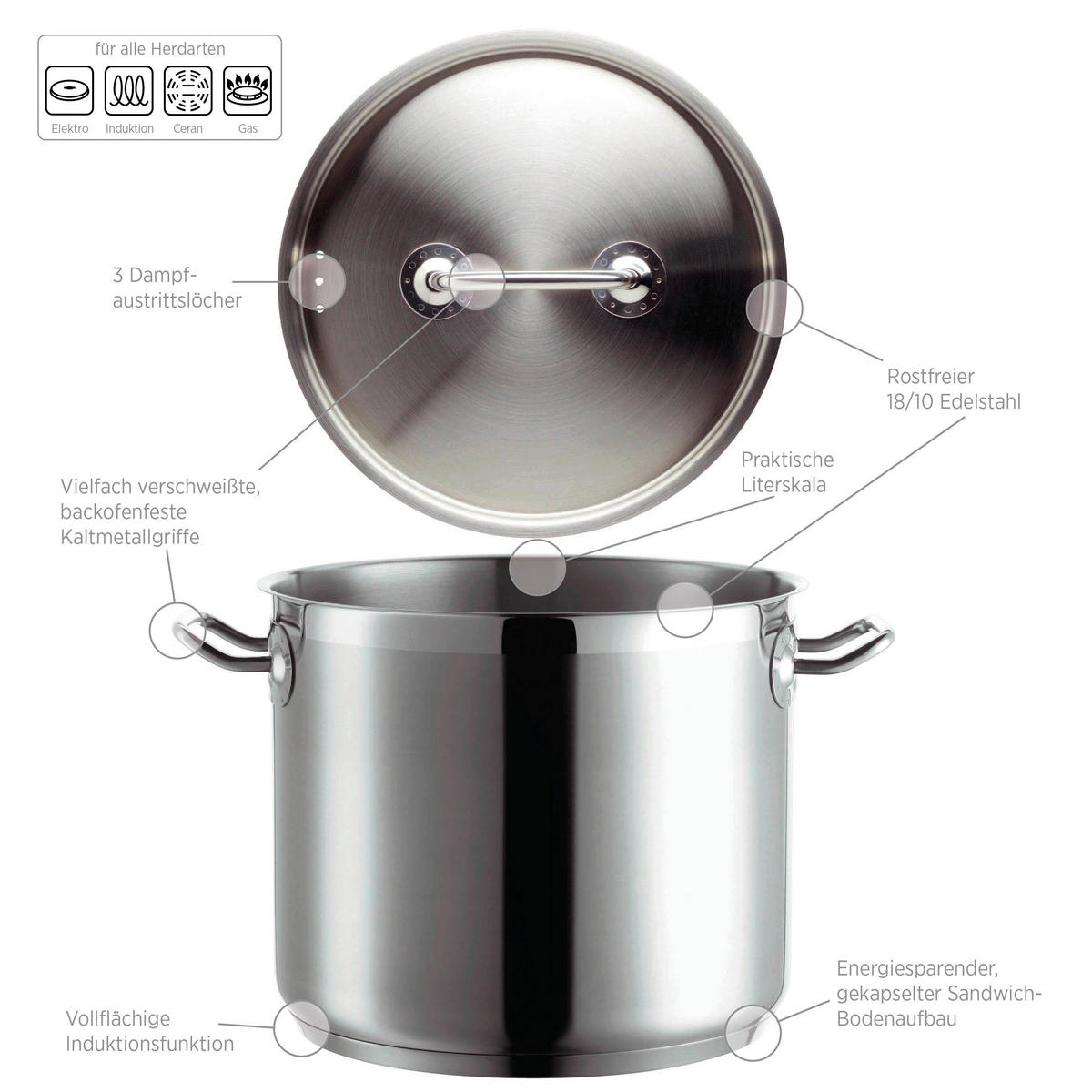 GEMÜSETOPF Professional 5 l  - Silberfarben, Basics, Metall (20/16,2/28,5cm) - Mäser